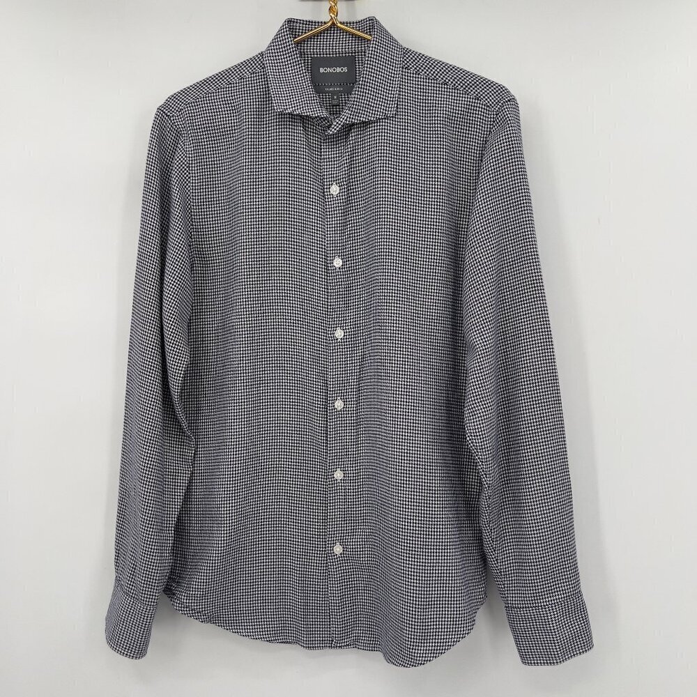 Bonobos Men’s Black White Gingham Button-Down Shirt Tailored Slim Fit Size M